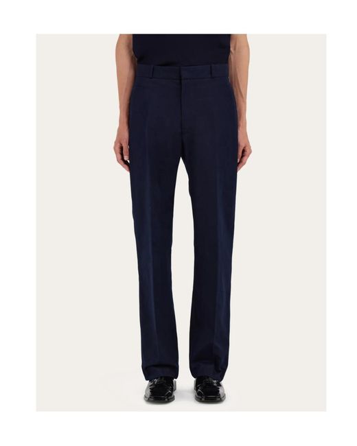 Ferragamo Blue Cotton Canvas Pants for men