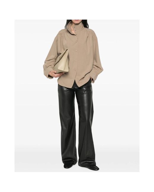 ERMANNO FIRENZE Gray Wide-Leg Faux Leather Casual Trousers