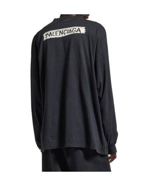 Balenciaga Blue Masking Tape Oversized Long Sleeve T-Shirt for men