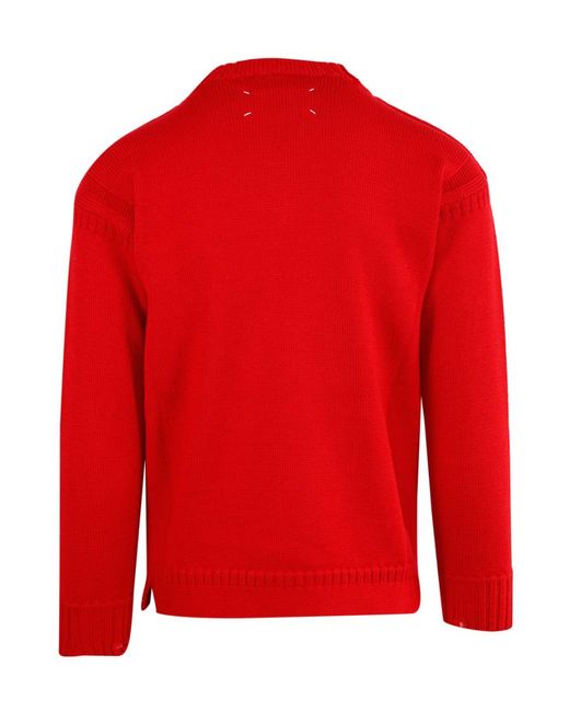 Maison Margiela Red Distressed Effect Ribbed Knit Jumper for men
