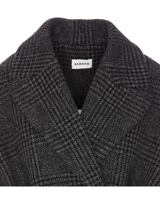 P.A.R.O.S.H. Black Plaid-Check Long Sleeved Belted Trench Coat