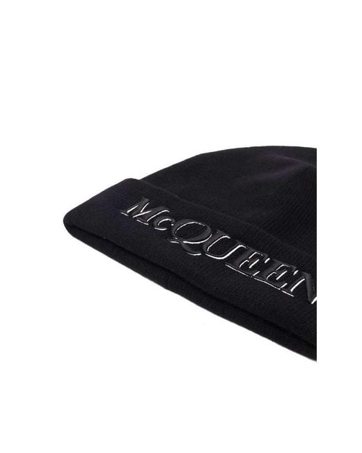 McQueen Black Logo Embroidered Beanie for men