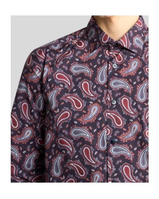 Etro Purple Cotton Shirt With Paisley Print for men