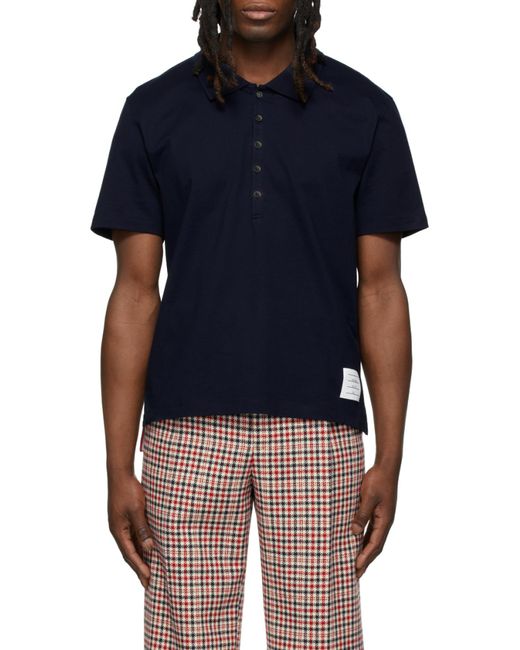Thom Browne Blue Logo Patch Polo Shirt for men