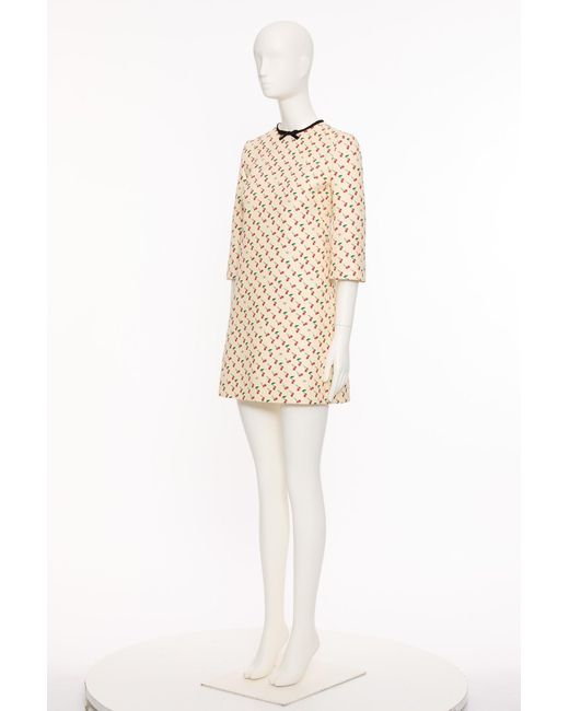 Valentino White Cherry-Motif Crewneck Mini Dress
