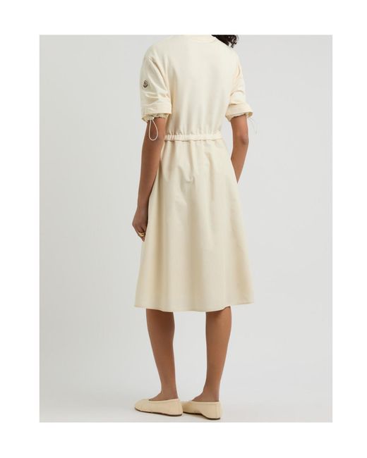Moncler White Abito Cotton And Woven Midi Dress