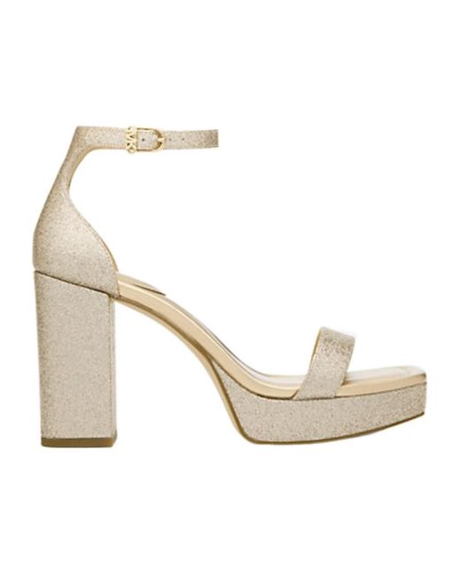 Michael Kors White Merriam Glitter Embellished Leather Platform Sandal