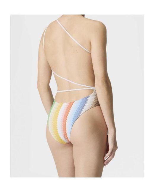 Missoni White One-Shoulder One-Piece Swimsuit With Dégradé Zigzag Pattern
