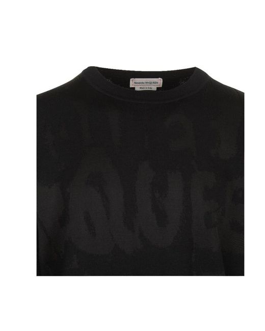 McQueen Black Logo Jacquard Knitted Jumper for men