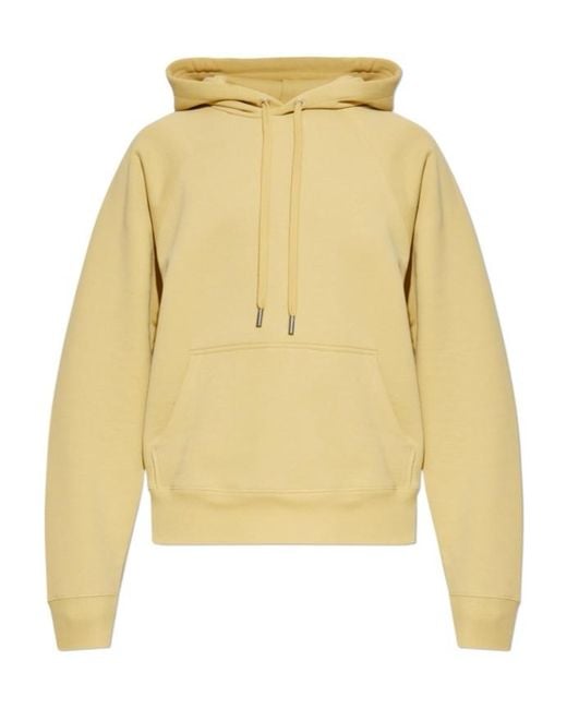 AMI Yellow Logo Detailed Drawstring Hoodie for men