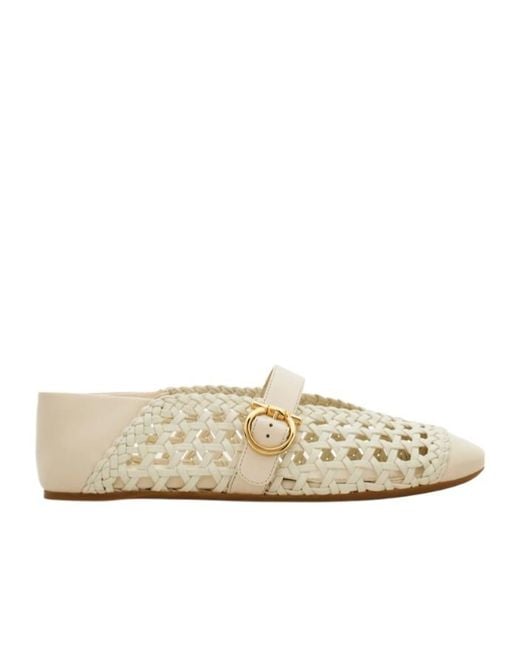 Ferragamo White Gancini Buckle Ballet Flat