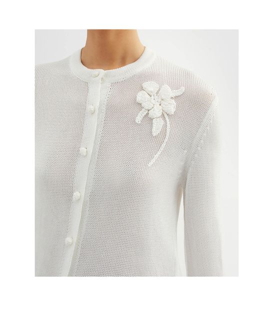 Jil Sander White Floral Knit Cardigan