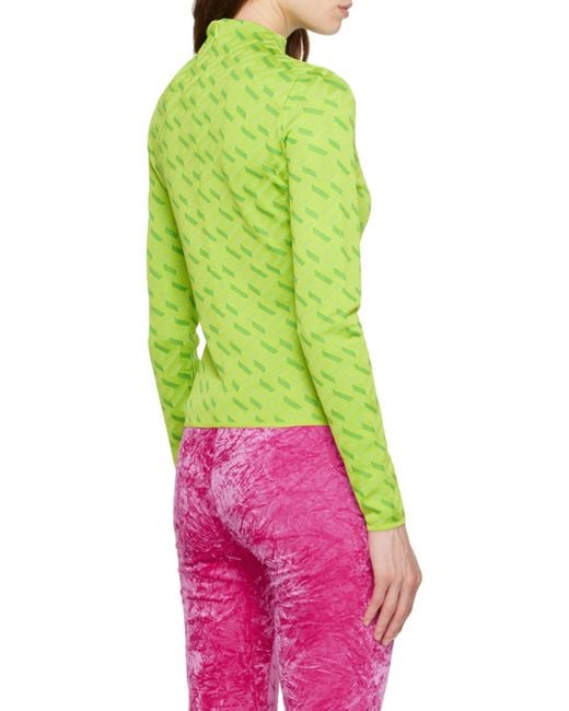 Versace Green La Greca Monogram Long-Sleeve Top