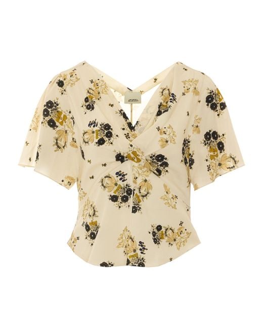 Isabel Marant Natural Faljane Printed Wrap Top