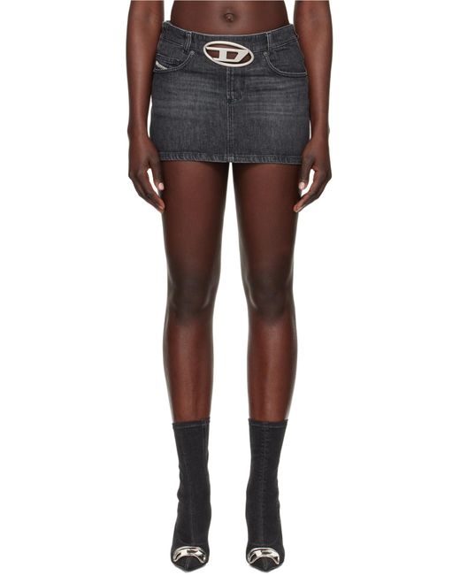 DIESEL Gray Logo Detailed Cut-Out Denim Skirt