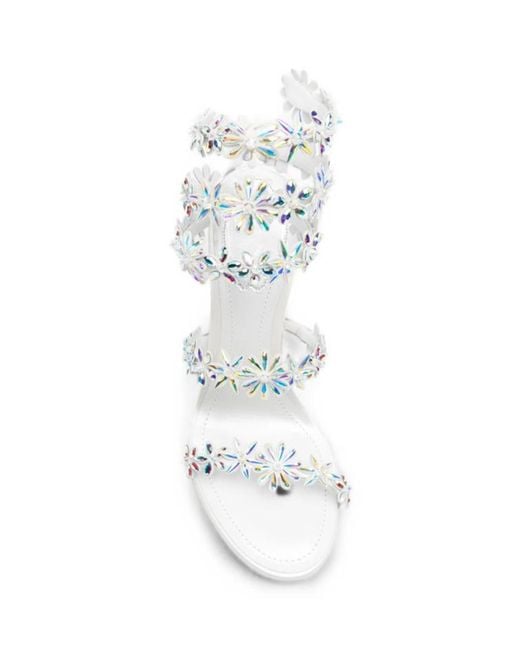 Rene Caovilla White Round-Toe High-Heeled Sandals