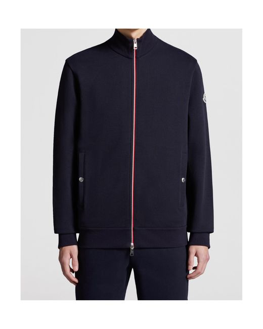 Moncler Blue Tricolor-Trimmed Cotton Zip-Up Sweatshirt for men