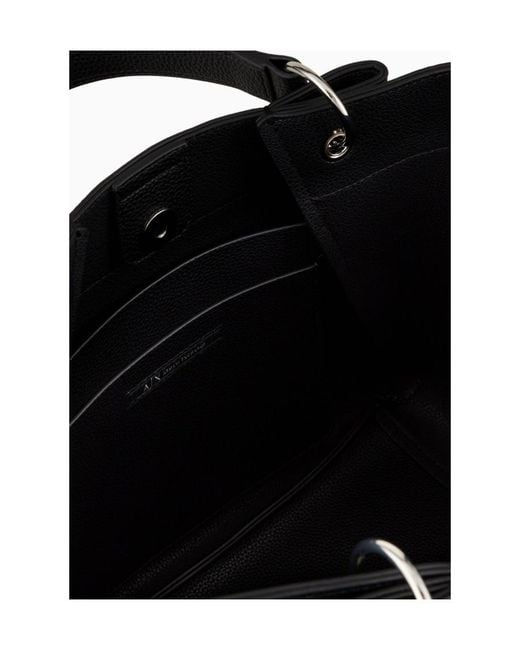ARMANI EXCHANGE Black Logo-Print Leather Tote