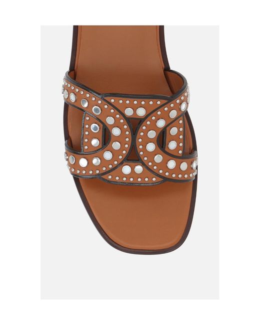 Tod's Brown Maxi Catena Stud-Embellished Sandals