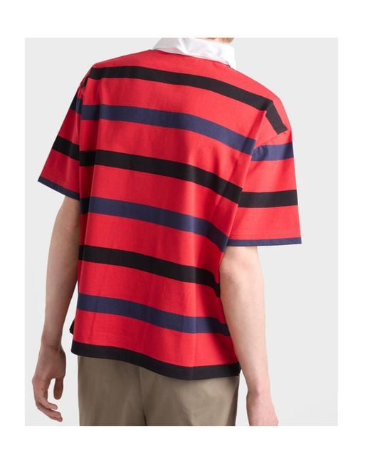 Prada Red Striped Short-Sleeve Polo Shirt for men