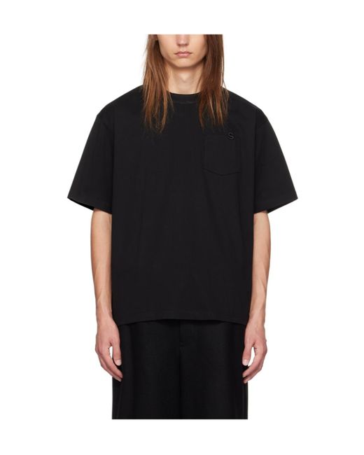 Sacai Black Logo Embroidered Crewneck T-Shirt for men