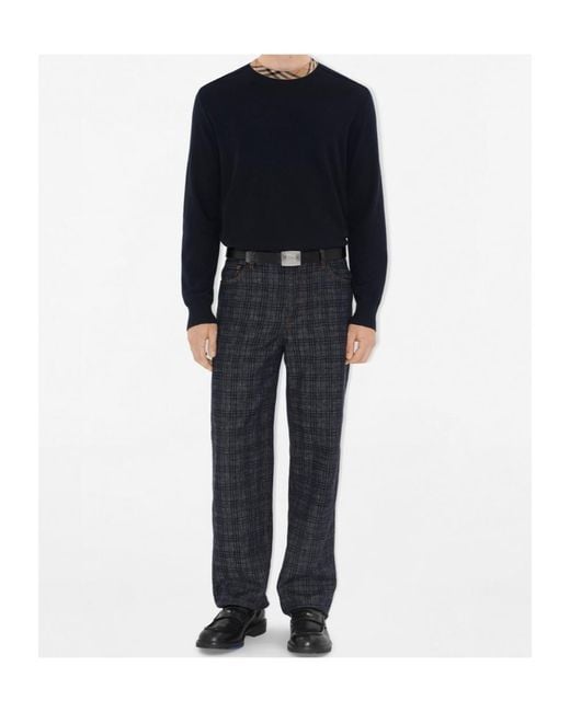 Burberry Black Checked Trim Crewneck Jumper for men