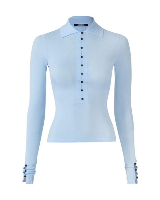 Jacquemus Women's Blue Collared Long-Sleeve Knit Top
