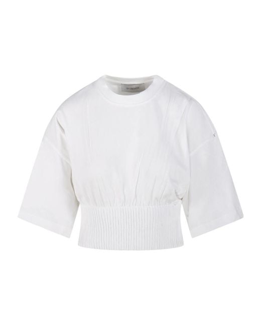 Sportmax White Fosco Smocked Waist T-Shirt
