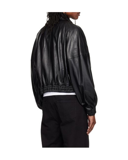 Lu'u Dan Black Stand-Up Collar Leather Jacket for men