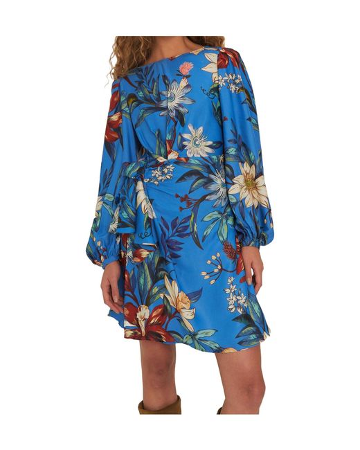Farm Rio Blue Floral-Printed Wrapped Mini Dress