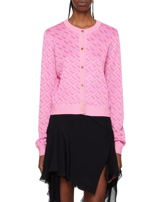 Versace Pink La Greca Monogram Button-Up Cardigan
