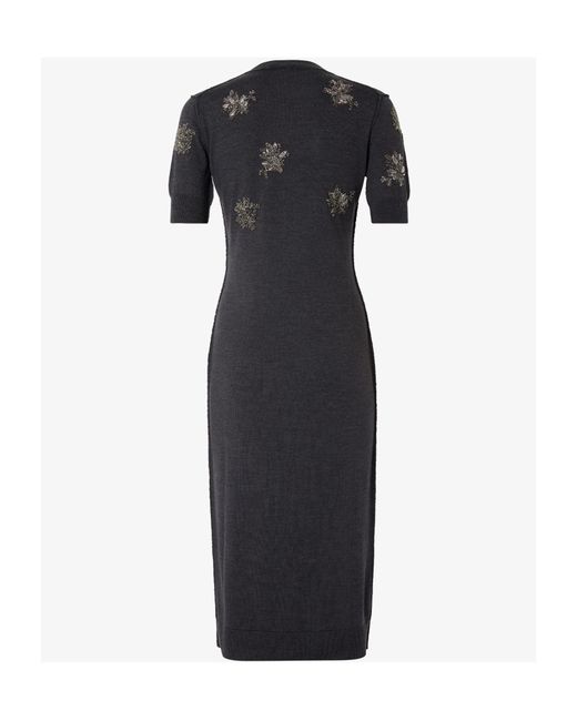 Fendi Black Knitted Sequined Flower Midi Dress