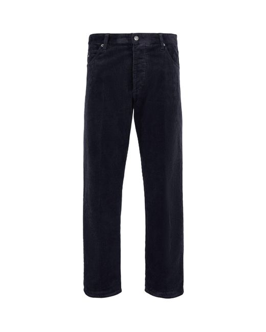 Emporio Armani Blue Corduroy Straight Leg Jeans for men