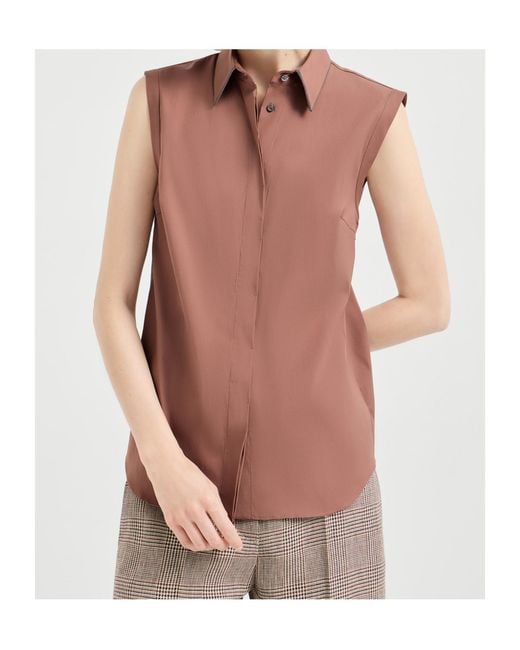 Brunello Cucinelli Brown Sleeveless Curved Hem Shirt