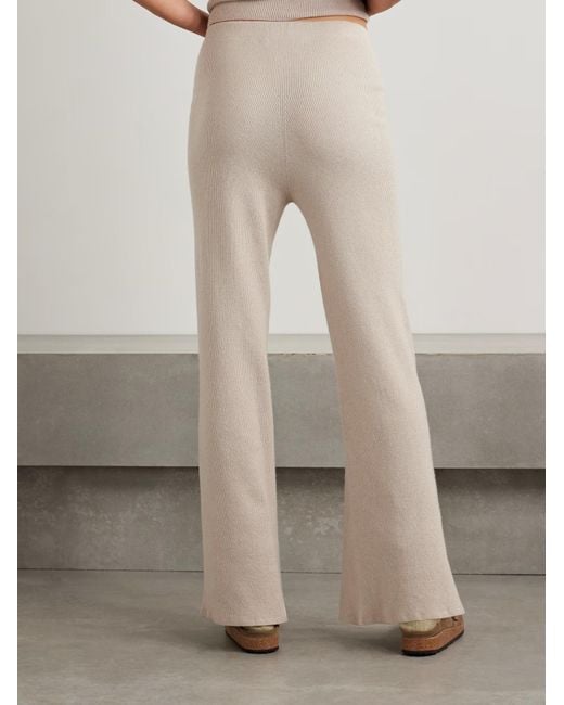 The Elder Statesman Natural Delicash Ribbed Blend Wide-Leg Casual Pants