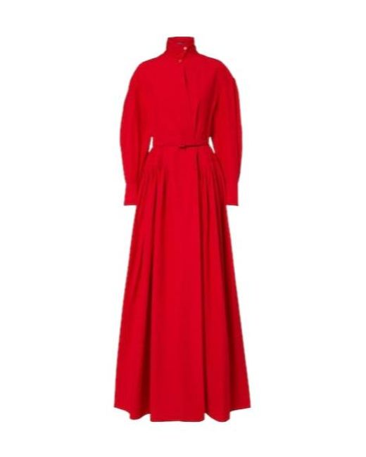 Ralph Lauren Red Daley Belted Cotton-Blend Poplin Gown