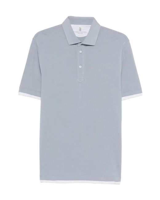 Brunello Cucinelli Blue Buttoned Short-Sleeve Polo Shirt for men