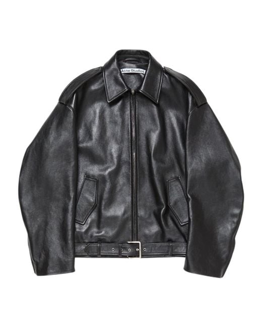 Acne Gray Buckle-Belt Zipped Leather Jacket