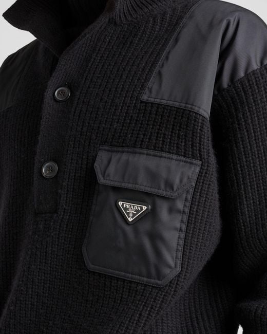 Prada Black Wool-Cashmere Half-Button Sweater for men