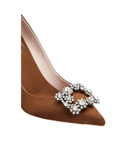 Roger Vivier Brown Flower Strass Buckle Pumps