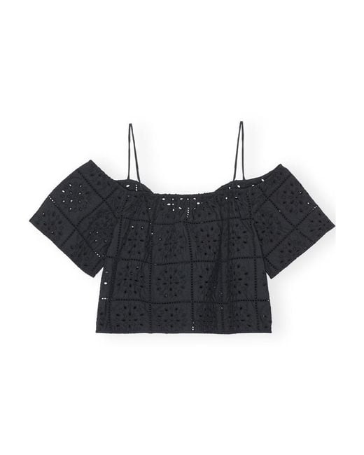 Ganni Black Broderie Anglaise Top
