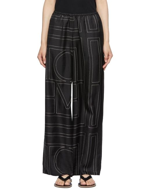 Totême Black Totême Monogram Patterned Wide-Leg Pants