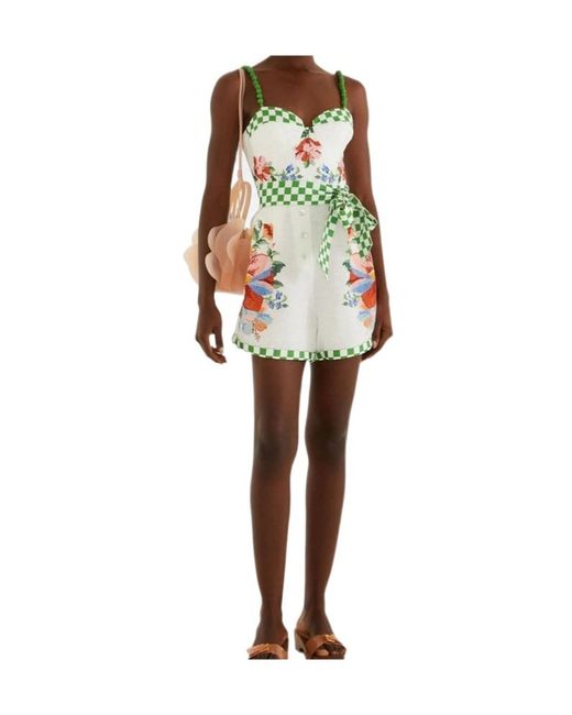 Farm Rio White Calm Breeze Floral-Print Playsuit