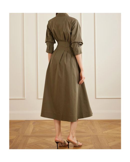 Jonathan Simkhai Green Jazz Pintucked Poplin Midi Shirt Dress