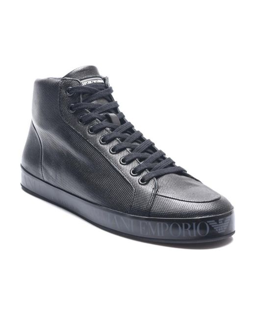 Emporio Armani Blue Zip Detail Lace High-Top Casual Shoes for men