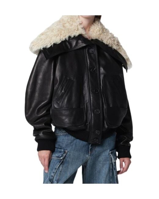 The Attico Black The Shearling Collar Bomber Jacket