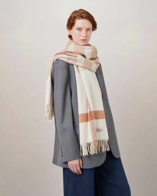 Mulberry White Large Check Scarf