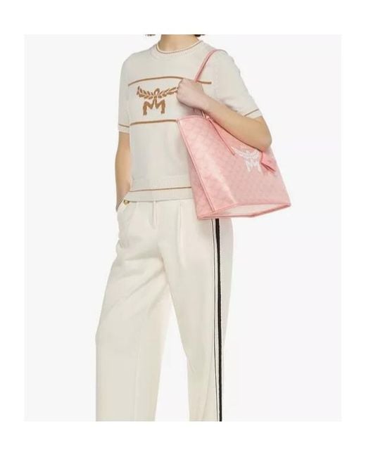 MCM Pink Medium Himmel Lauretos Top Handle Bag