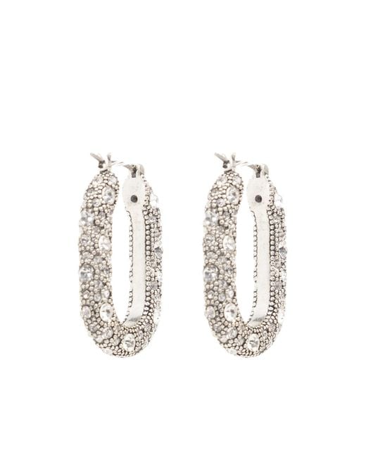 AllSaints White Crystal Embellished Hoop Earrings