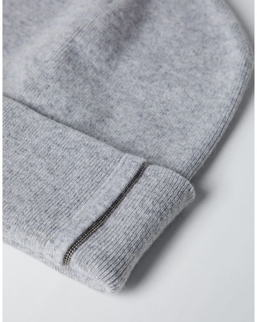 Brunello Cucinelli Gray Beaded-Trim Wool Beanie
